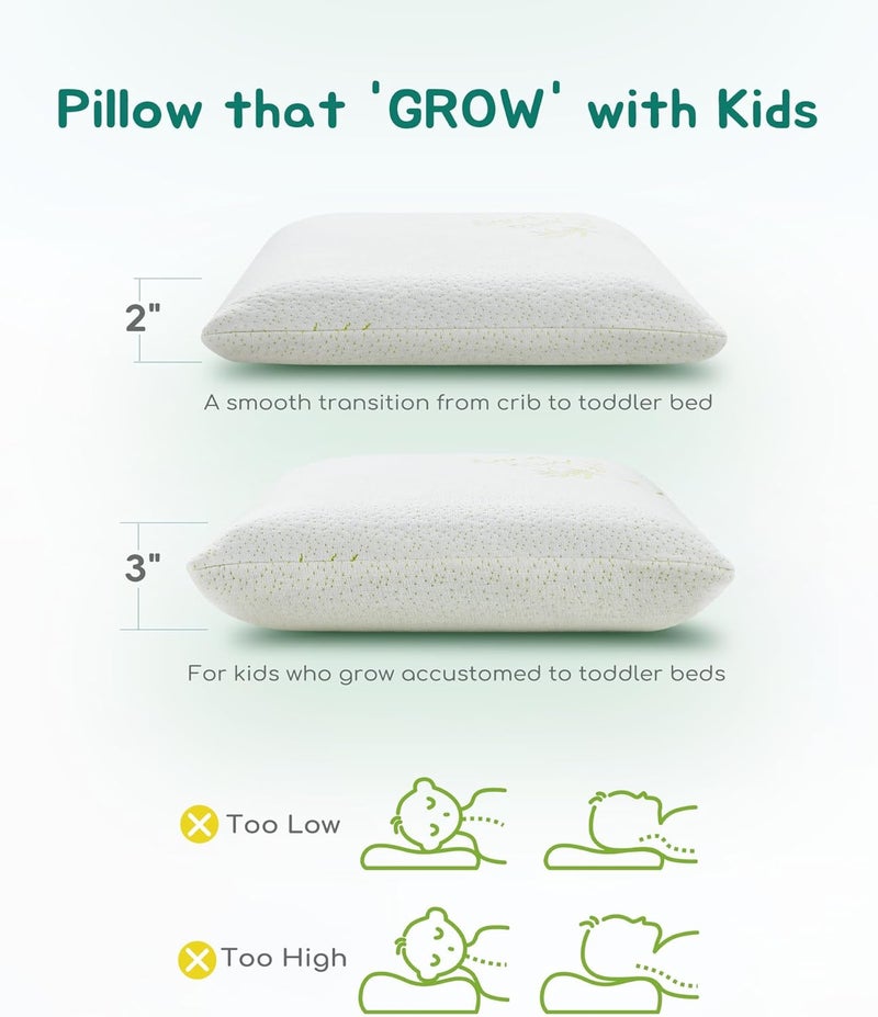 ATTABABY Toddler Pillow, Adjustable Memory Foam Small Pillow for Toddler 2 Years & Above, 13” x 18” Mini Size for Kid Sleeping, Napping or Traveling, Washable No Zipper Pillowcase, Green - Image 2
